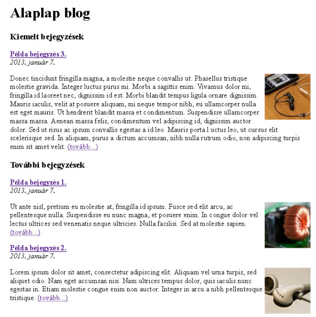 A blog nyomtatási képének egy részlete a megfelelő CSS beállítások után