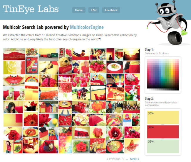 A megadott színeket tartalmazó képek listája a http://labs.tineye.com/multicolr oldalon.