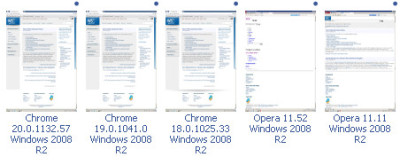 A browsershots tesztelés után megjelenő képernyőképek