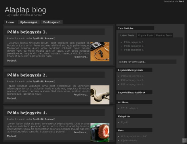 A Wordpress blogunk kinézete a Maze 1.2-es sablonnal