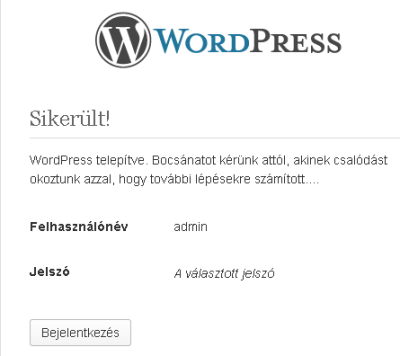 Wordpress telepítés befejezése