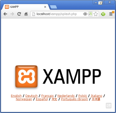XAMPP kezdőlap a böngészőben